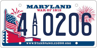 MD license plate 4AD0206