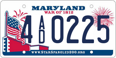MD license plate 4AD0225