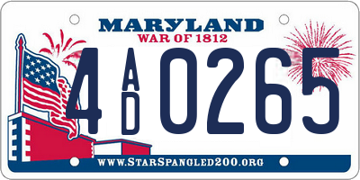 MD license plate 4AD0265