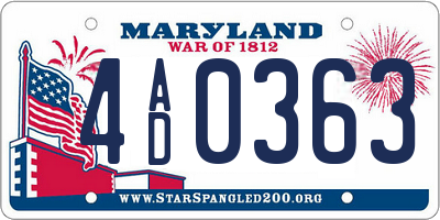 MD license plate 4AD0363