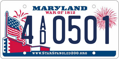 MD license plate 4AD0501