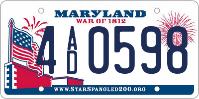 MD license plate 4AD0598