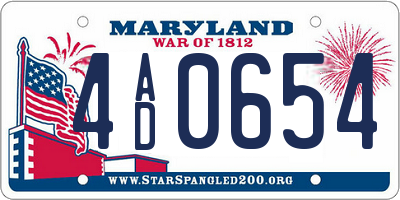 MD license plate 4AD0654