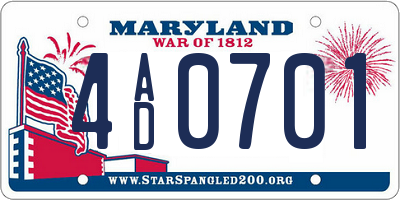 MD license plate 4AD0701