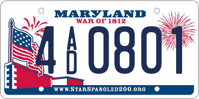 MD license plate 4AD0801