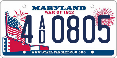 MD license plate 4AD0805