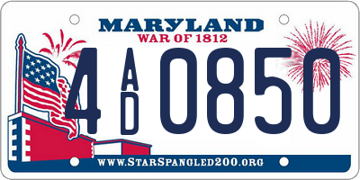 MD license plate 4AD0850