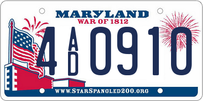 MD license plate 4AD0910