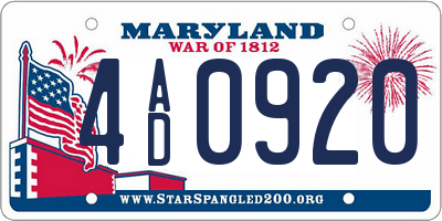 MD license plate 4AD0920
