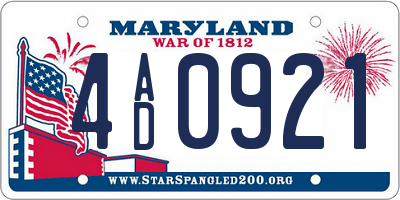 MD license plate 4AD0921