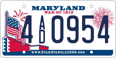 MD license plate 4AD0954
