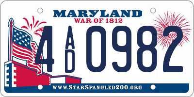 MD license plate 4AD0982