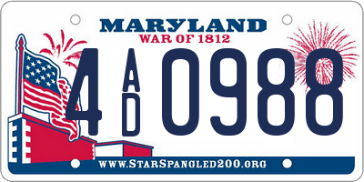 MD license plate 4AD0988