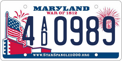 MD license plate 4AD0989