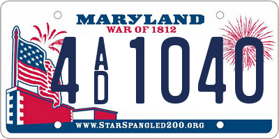 MD license plate 4AD1040