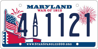 MD license plate 4AD1121
