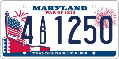 MD license plate 4AD1250