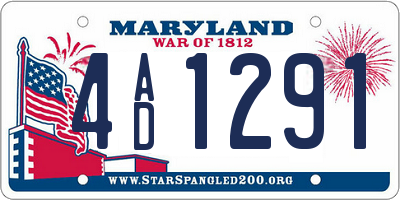 MD license plate 4AD1291