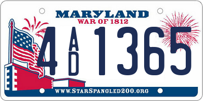 MD license plate 4AD1365