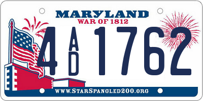 MD license plate 4AD1762