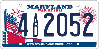 MD license plate 4AD2052