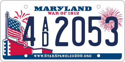MD license plate 4AD2053