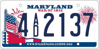 MD license plate 4AD2137