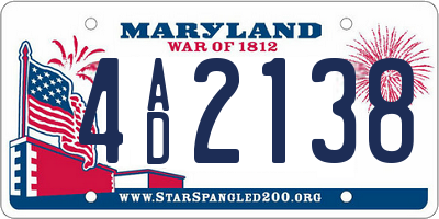MD license plate 4AD2138
