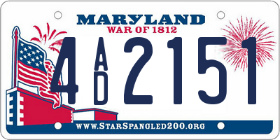 MD license plate 4AD2151