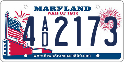 MD license plate 4AD2173