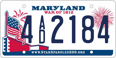 MD license plate 4AD2184