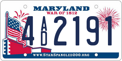 MD license plate 4AD2191