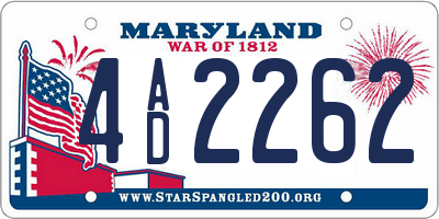 MD license plate 4AD2262