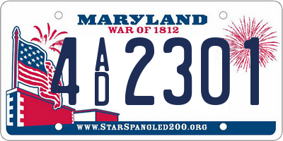 MD license plate 4AD2301