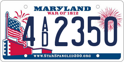 MD license plate 4AD2350