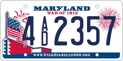 MD license plate 4AD2357