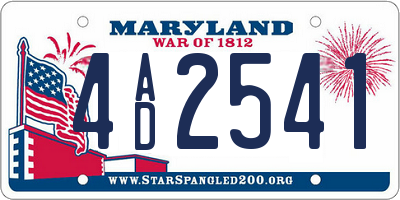 MD license plate 4AD2541