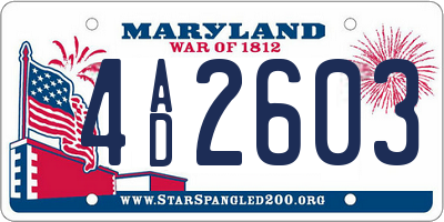 MD license plate 4AD2603