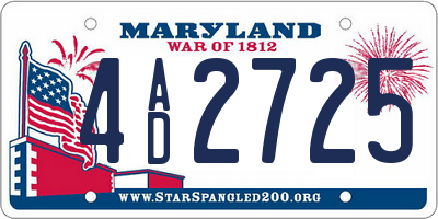 MD license plate 4AD2725