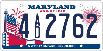 MD license plate 4AD2762