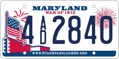 MD license plate 4AD2840