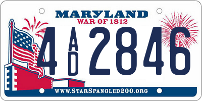 MD license plate 4AD2846