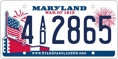 MD license plate 4AD2865