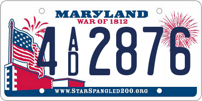 MD license plate 4AD2876