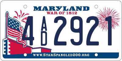MD license plate 4AD2921