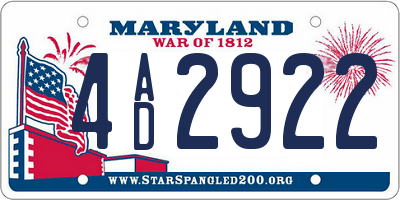 MD license plate 4AD2922