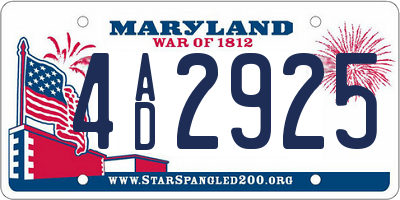 MD license plate 4AD2925