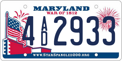 MD license plate 4AD2933