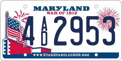 MD license plate 4AD2953