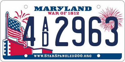 MD license plate 4AD2963